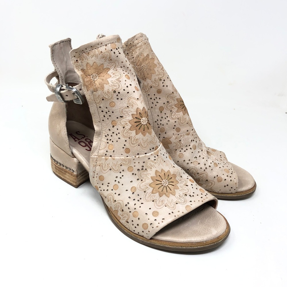 A.S.98 Womens 37 Fair Winds Sandal Bootie Floral Leather Studded Heel Open Toe